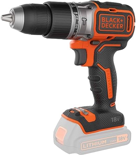 "BLACK+DECKER 18V Cordless Brushless 2 Gear Hammer Drill, High Performance with 28,050 BPM, 52Nm Torque, 2 Speed Settings for Wood and Steel Drilling, Bare Tool, BL188N-XJ "