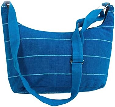 Rainbow Handlooms RHFBNB01 - Handmade Hand Woven Thick Cotton Fabric Ribbed Bag Light blue