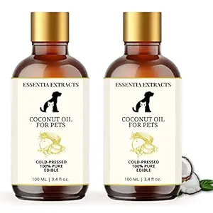 ESSENTIA EXTRACTS Virgin Coconut Oil for Pets- Cats & Dogs | Cold Pressed, 100% Pure & Natural | Strengthens Immunity | for Healthy, Shiny Fur & Coat (100ML) (200ML(100ML+100ML))