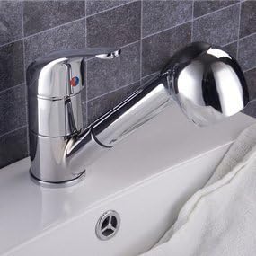 JinRou Modern bathroom basin faucet Contemporary Pullout Brass Chrome Bathroom Sink Faucet Cold and Hot Basin Taps
