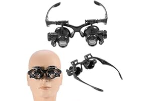 BRRNOO LED-Lupenbrille mit verstellbarer LED-Beleuchtung, handsfreie Kopflupe für Brillenträger mit 4 Wechselobjektiven, ideal für Schmuckarbeiten, Briefmarkensammlung, Zahnmedizin und Feinreparaturen