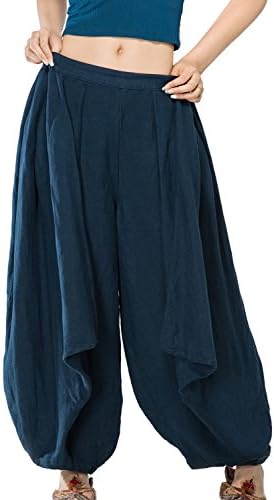 JIQIUGUER Women's Ethnic Cotton Linen Harem Trousers Boho Baggy Wide Leg Pants