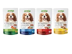 OI MY PETS Jerhigh Wet Food for Dog Combo 4 Pack Chicken and Liver in Gravy, 4 Pack Chicken and Vegetable in Gravy, 4 Pack Chicken Grilled Gravy, 4 Pack Roasted uck Gravy for D Dogs (16x120 g)