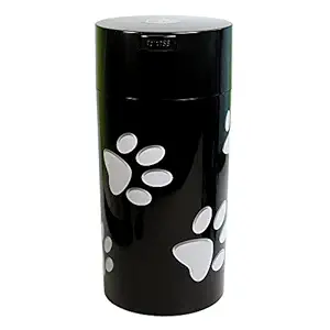 Pawvac 24 Ounce Vacuum Sealed Pet Food Storage Container; Black Cap & Body/White Paws