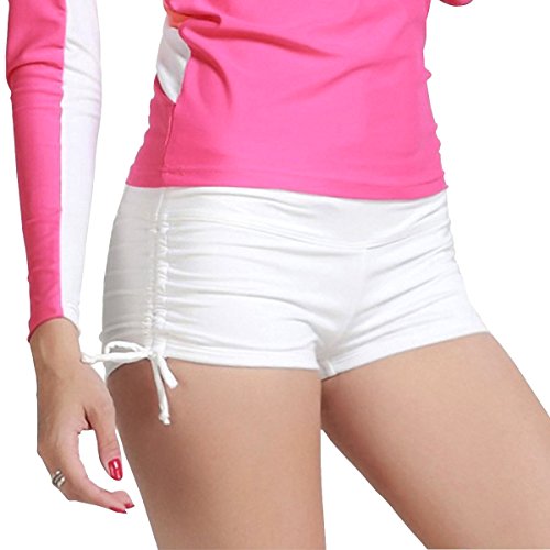 Imixcity Shorts de Natación para Deportes Acuáticos para Mujer Bikini Bottoms Traje de Baño Pantalones Cortos de Protección UV con Cordones Ajustables (XS, Blanco)