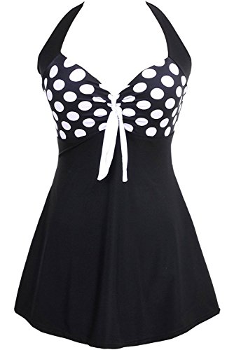 Aidonger Damen Pin-Up Bikini Sets Neckholder Einteilige Bademode mit integriertem Rock EU32-EU46