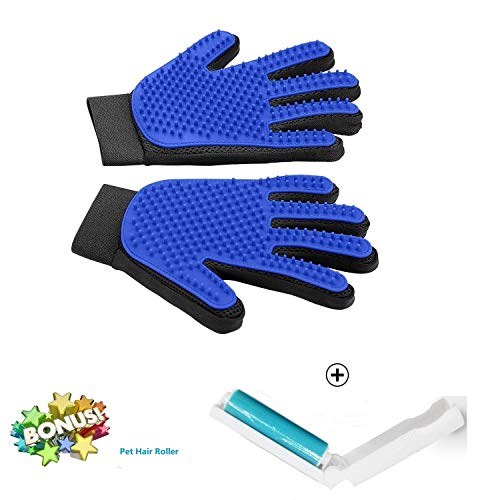 Freefa - Manopla para el cuidado de mascota, Cepillo de masaje, guante de baño para pelo largo y corto para perros, gatos, conejos, caballos, 2 unidades (izquierda y derecha, azul)