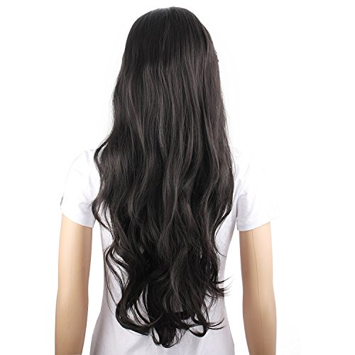 MelodySusie® schwarze lange lockige Perücke – hohe Qualität lange lockige Perücke inkl. Perückenkappe und Perückenkamm (schwarz) - 4