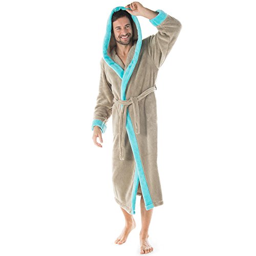 Damen Bademantel mit Kapuze oder Herren waden-langer Sauna-mantel flauschiger Fleece CelinaTex Kapuzen-bademantel Serie Ohio - 5