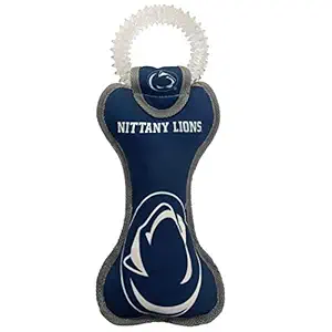 NCAA Penn State Nittany Lions College Dental Tough Dog TUG Bone Toy with Built-in Squeaker Attached to a Safe Rubber Teething Toothbrush PET Toy
