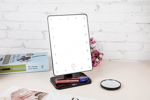Kosmetikspiegel, YaFex Make up Spiegel mit 20 LED Beleuchtung Schminkspiegel Dimmbar durch Touch-Schalter, 360º Drehbare Standspiegel Batteriebetrieben Schwarz (4 AA-Batterien Inklusiv) - 7