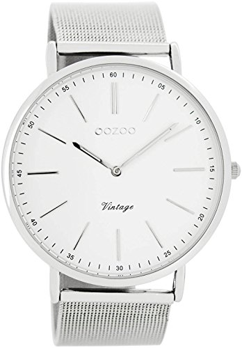 Oozoo Vintage Ultra Slim Metallband 44 MM Silber/Weiss C7380 Oozoo Vintage Ultra Slim Metallband 44 MM Silber/Weiss C7380