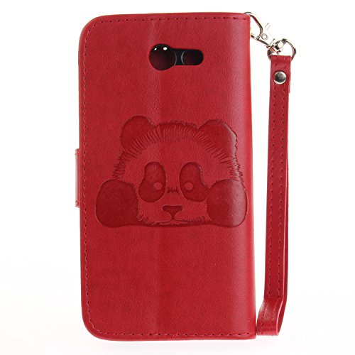 Lonchee Samsung Galaxy J5 2017 Wallet Tasche Brieftasche Schutzhülle , Panda geprägtes Muster Design Hochwertige PU Leder Folio Tasche Case Hülle im Bookstyle mit Standfunktion Kredit Kartenfächer (rot) - 2