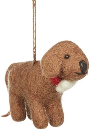Fairtrade Felt Dog With Bone Farmyard Decoration (Brown)