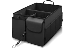 plastific Multi-Compartment Car Boot Organizer, Non-Slip Tidy Boot Bag - Essential Car Accessories, Heavy Duty Collapsible Foldable Shopping Tidy Storage Travel Box (Black - 58 * 43 * 27cm)