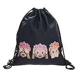 ocona© Affen Blumen Turnbeutel Emoji Monkey Flowers Sommer Äffchen Emoticons Smileys Sportbeutel Rucksack Gymsack Stringbag Hipster Sack Umhängetasche, schwarz (schwarz)