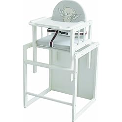 Trona Combi roba, trona con bandeja transformable en silla y mesa independientes, trona infantil en madera natural, asiento tapizado en diseño 'Heartbreaker'