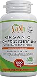 Sash Vitality Organic Turmeric Curcumin 1800mg Per Serving High Strength with Organic Black Pepper | Best Curcumin Absorption | 120 Vegan Capsules | Soil Association Certified Organic Non-GMO