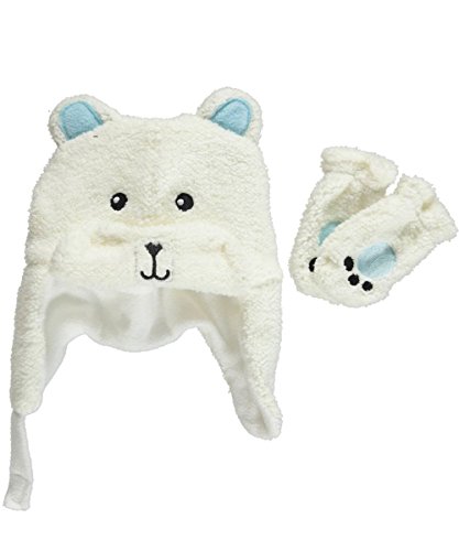 Polar Wear Baby Boys' "Gentle Bear" Beanie & Mittens Set - ivory/blue, one size
