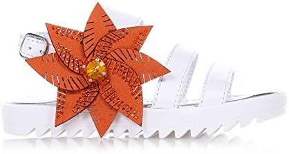 SAUSALITA Sandalwood White, Leather, With Buckle Fastening, Large Flower Orange Decorative, Women, Girl, Girls Grey Size: UK 7 Infant