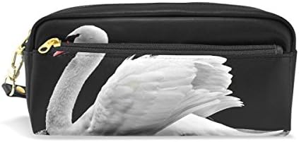 ISAOA Large Capacity Pencil Case and PU Leather Pen Bag White Swan Zipper Stationery Supplies Pencil Pouch Comestic Makeup Bag for Girls and Boys