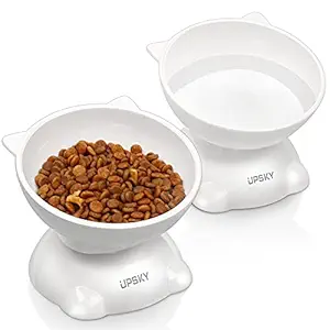 UPSKY Double Cat Dog Bowls Raised Cat Food Bowl, Elevated Cat Feeder Bowls with Anti Slip Band?No-Spill Pet Bowl for Cat Dog