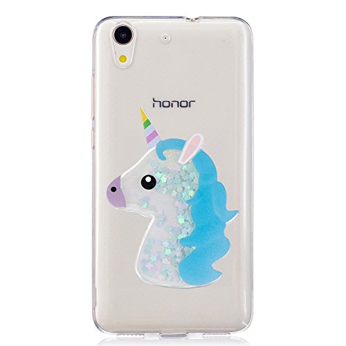 Funda Huawei Y6 II  Carcasa Huawei Honor 5A  Caselover 3D Bling Silicona TPU Unicornio Carcasas para Huawei Y6 II   Huawei Honor 5A Glitter L  quido Arena Movediza Protecci  n Caso Sparkle Brillar Cristal Tapa Case Suave Transparente Claro Bumper Cover Anti Ara  azos Choque Absorci  n Cubierta Caja  5 5 pulgadas  - Azul