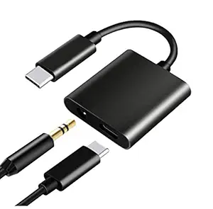 Type-C to 3.5 mm Aux Audio & USB Charging Splitter for Samsung Galaxy S21 5G Audio Jack 2 in1 Adapter Music Headphone Splitter & Type C USB Charging Cable Converter Earphone Headphone Hands-Free Type-C to 3.5 mm Head Aux Audio USB Cable and Headphone (Splitter - Multi)