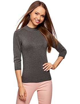 oodji Ultra Damen Pullover mit Stehkragen und 3/4-Arm