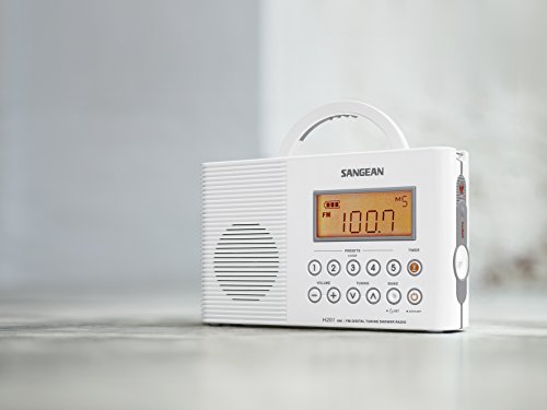 Sangean H201 tragbares Duschradio (UKW/-MW Tuner, wasserdicht, LED-Taschenlampe, Tragegriff) weiß - 6