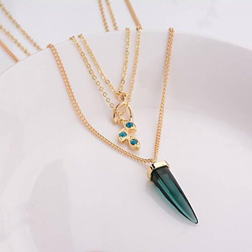 HOX Jewelry Wish Bone Necklace Multi-Layer long Crystal Stone Pendant Sweater Chain Clavicle, Green