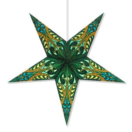 Weihnachtsstern / Papierstern Lampenschirme mit funkelnden dekorativen Designs in Handarbeit ANDROMEDA - Grün