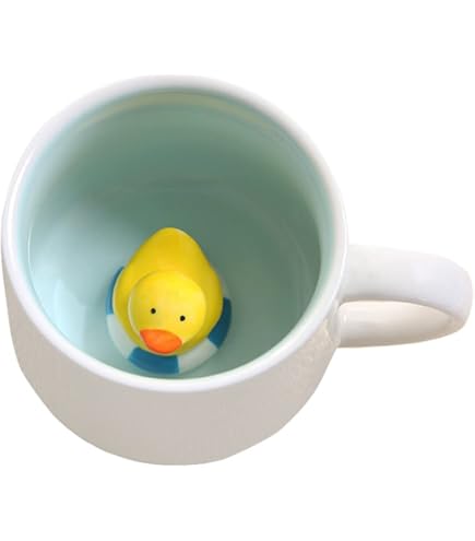 Lozache 3D-dierenbeker met leuk geel eendje binnenin, koffiemok, 300 ml, grappig cartoon, handgemaakt figuur, voor melk, thee, koffie, geschenk voor kerst, verjaardag van kinderen, meisjes, vrouw