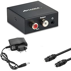 Convertidor Digital a Analógico, AMANKA DAC Audio Óptico Coaxial(RCA) Toslink SPDIF a Audio Estéreo R/L + Jack 3.5mm con Cable Óptico