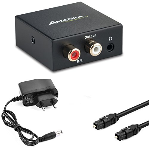 Convertidor Digital a Analógico, AMANKA DAC Audio Óptico Coaxial(RCA) Toslink SPDIF a Audio Estéreo R/L + Jack 3.5mm con Cable Óptico