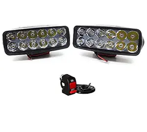 12 LED LENS Fog Light with Switch for Bikes and Cars High Power, Heavy clamp and Strong ABS Plastic - Set of 2