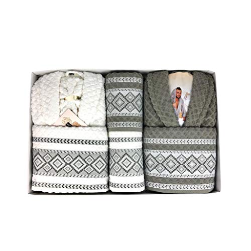 CREAZIONI FERLEN Completo Bagno Asciugamani e Accappatoi Uomo Donna Fantasy 0736 Bianco-Grigio -