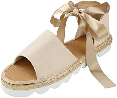 Women Summer Sandals HEHEM Women Fashion Leisure Ladies Flat Lace up Espadrilles Summer Chunky Holiday Sandals Shoes Size