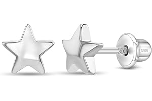 In Season Jewelry Plata Fina 925 Pendientes con Cierre de Rosca en Forma de Estrella Pequeña con Circonita de 6 mm para Bebés, Niñas Pequeñas y Niñas Durante todo el Día y la Noche