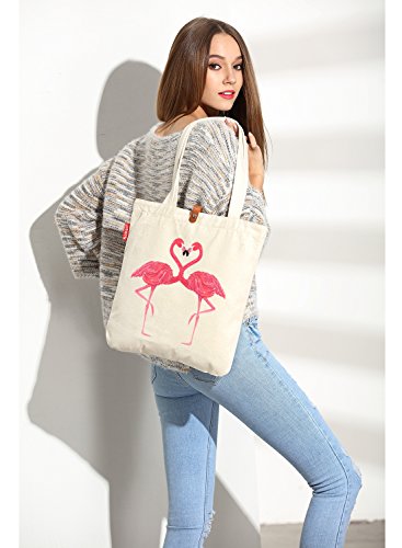 So’each Women’s Animal Flamingo Graphic Top Handle Canvas Tote Shoulder Bag - 2
