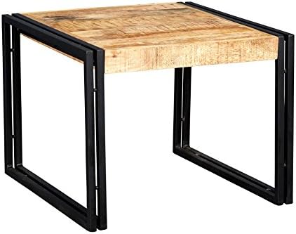 Indian Hub Cosmo Industrial Coffee Table Side Table, Natural Wood/Dark Metal, Small
