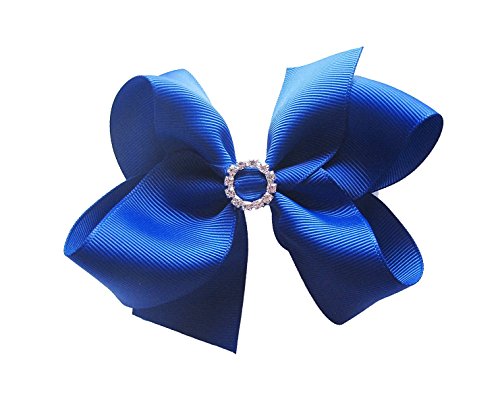 PrettyBoutique 5 Inches Girls Large Rhinestone Grosgrain Hair Bow Alligator Clip (Royal Blue)