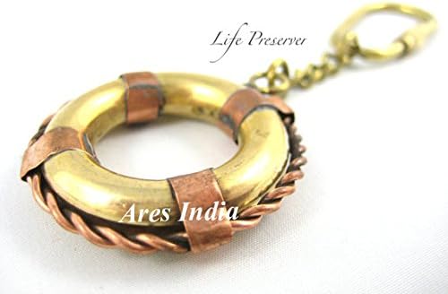 Ares India Solid Brass Life Ring Keychain Nautical Buoy Maritime Key Ring Gift Decorative