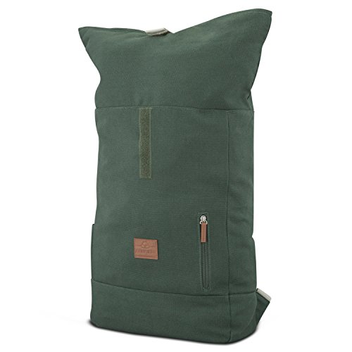 Johnny Urban Rucksack Damen   Herren Gr  n Roll Top Daypack aus Baumwoll Canvas - L  ssiger Vintage Tagesrucksack f  r Den Alltag - Wasserabweisend   
