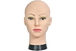 RUISIMEI Cosmetología Mujer Calvo Maniquí Maniquí Cabeza para Pelucas de Pelucas de visualización Sombrero Gafas de visualización con Pinza Libre (Es-12-b, 20 Inch)