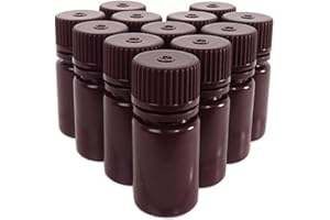 LABBOX KENZIUM - Pack of 12x Narrow Neck HDPE Bottles, for Light Sensitive Products, 15 ml | Amber Wide Mouth Laboratory Vials +Black Screw Cap, High Density Polyethylene |Solid and Liquid Sample Storage