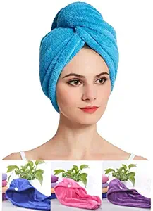 Sellsworld Set of 2 Hair Towel Wrap Absorbent Towel Hair-Drying Towel Magic Hair Warp Towel Super Drying Microfiber Bath Towel Hair Dry Cap Salon Towel (Multicolor-Set of 2)