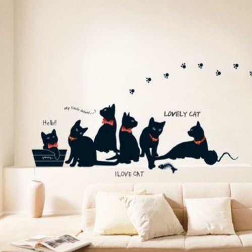Sticker mural Mignon Chat DIY Famille Sticker Mur Papier Autocollant Décoration Chambre Salon