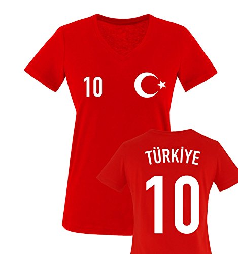 TRIKOT – TÜRKIYE – 10 – Damen V-Neck T-Shirt – Rot / Weiss Gr. S