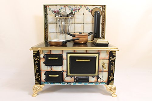 Preisvergleich Produktbild Küchenherd / nostalgisch / Metall / zum richtig Kochen / mit Brennstoffpallets / und Zubehör / Weiß